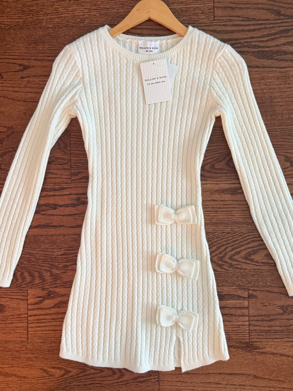 White Knit Bow-Accent Dress